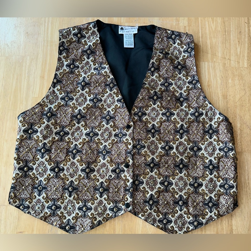 Woman’s  Ana Mori vintage vest beaded sparkle all size / large brown fall colors
